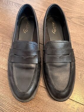 ALDO Women Black Leather Penny Loafers